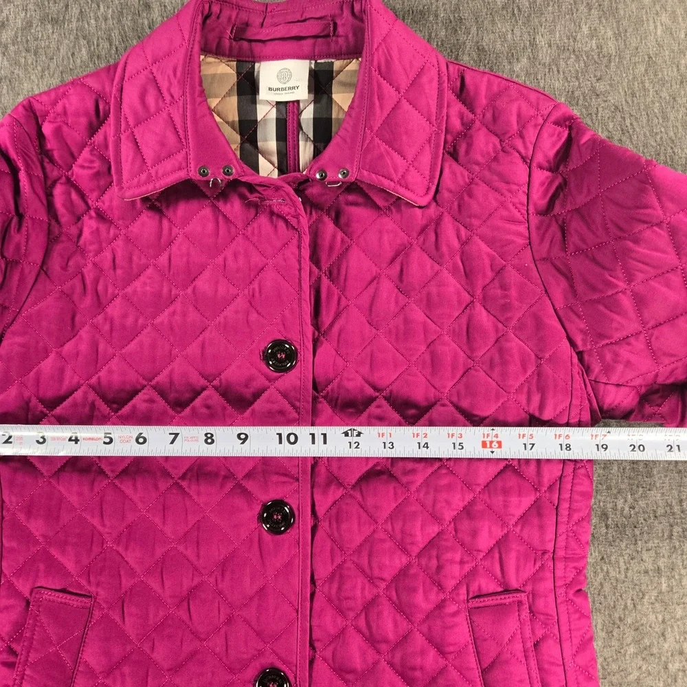 Burberry Quilted Jacket Womens Medium Pink Nova Check Lining Button Up Coat